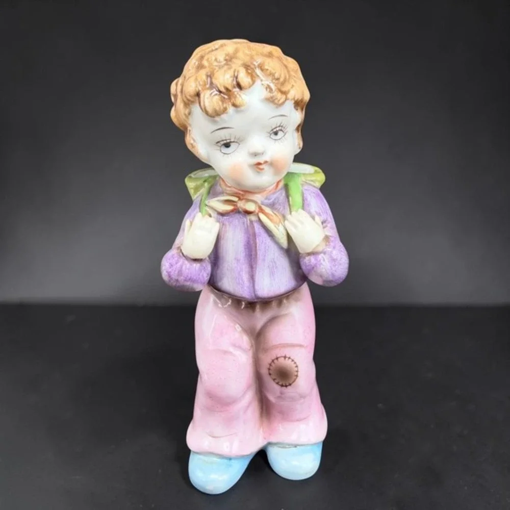 Ardalt Boy Figurine Matchstick Holder Bud Vase‎ Hiker Backpack Porcelain Figure